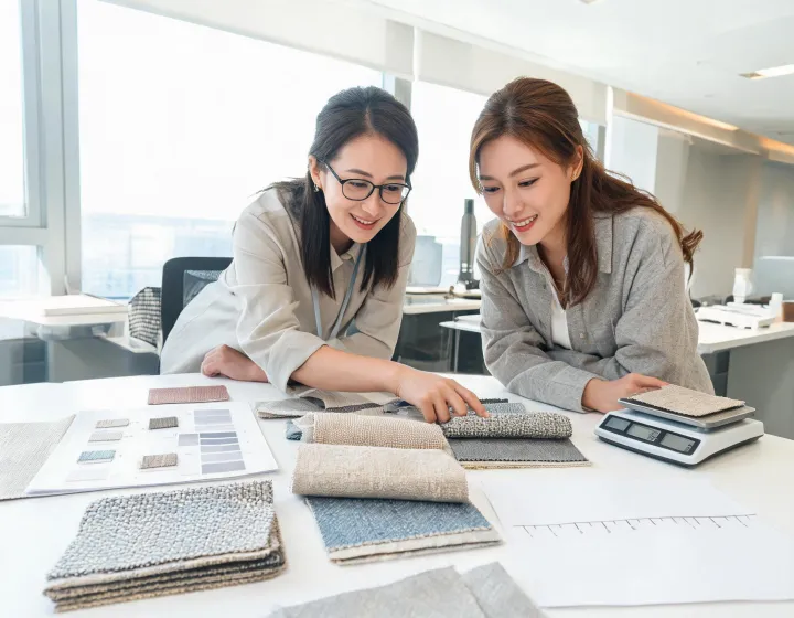 Camira advisor reviewing upholstery specifications